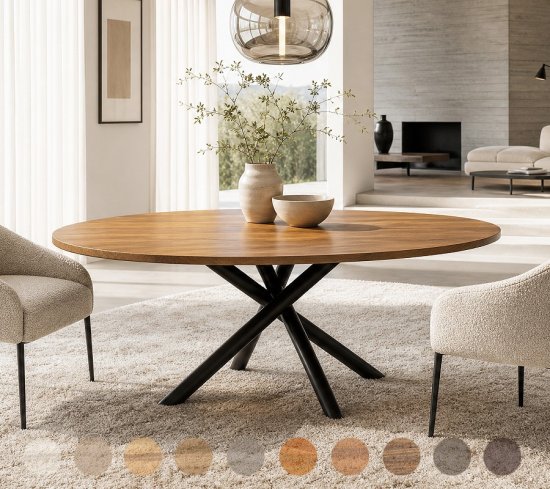 Designertisch premium Massivholz mit X-Metallgestell Kent 