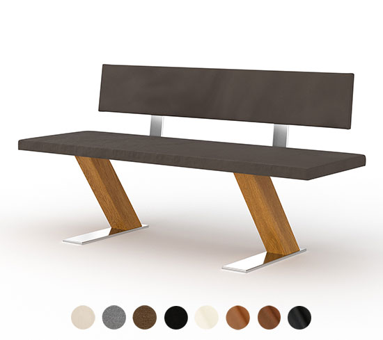 Sitzbank mit Lehne Leder Massivholz Diago 