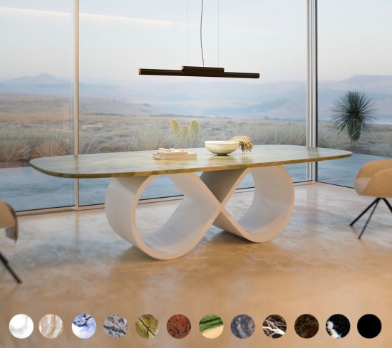 Tisch Infinity mit Steinplatte und Stahlgestell individuell konfigurierbar