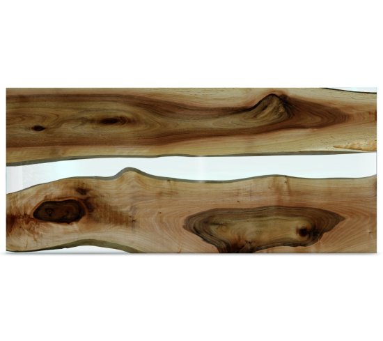 Massive Wildnuss Tischplatte mit Epoxidharz zur freien Konfiguration
