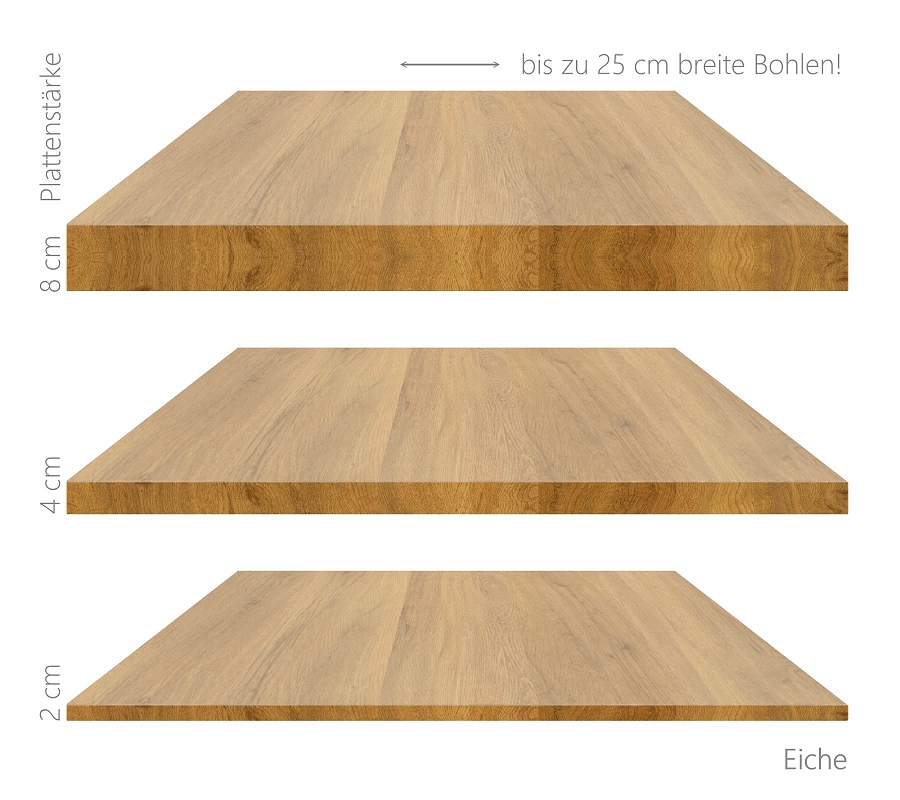 Tischplatte/Massivholzplatte Eiche D40/B700-900/L600-2400mm geölt,Durch Lamme 